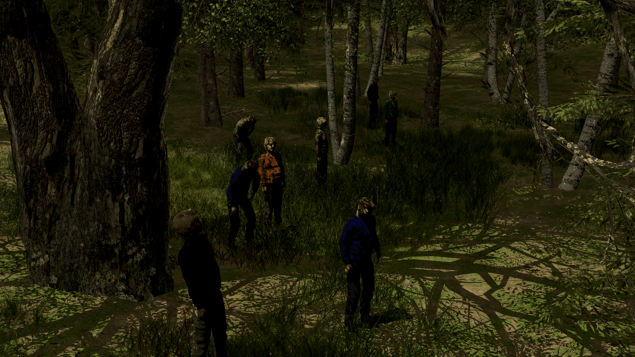 Closer view of people in highly contrasted surrounding